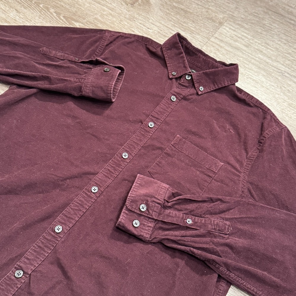 Express Shirt Mens Large Maroon Corduroy Button Down Long Sleeve Casual Pocket